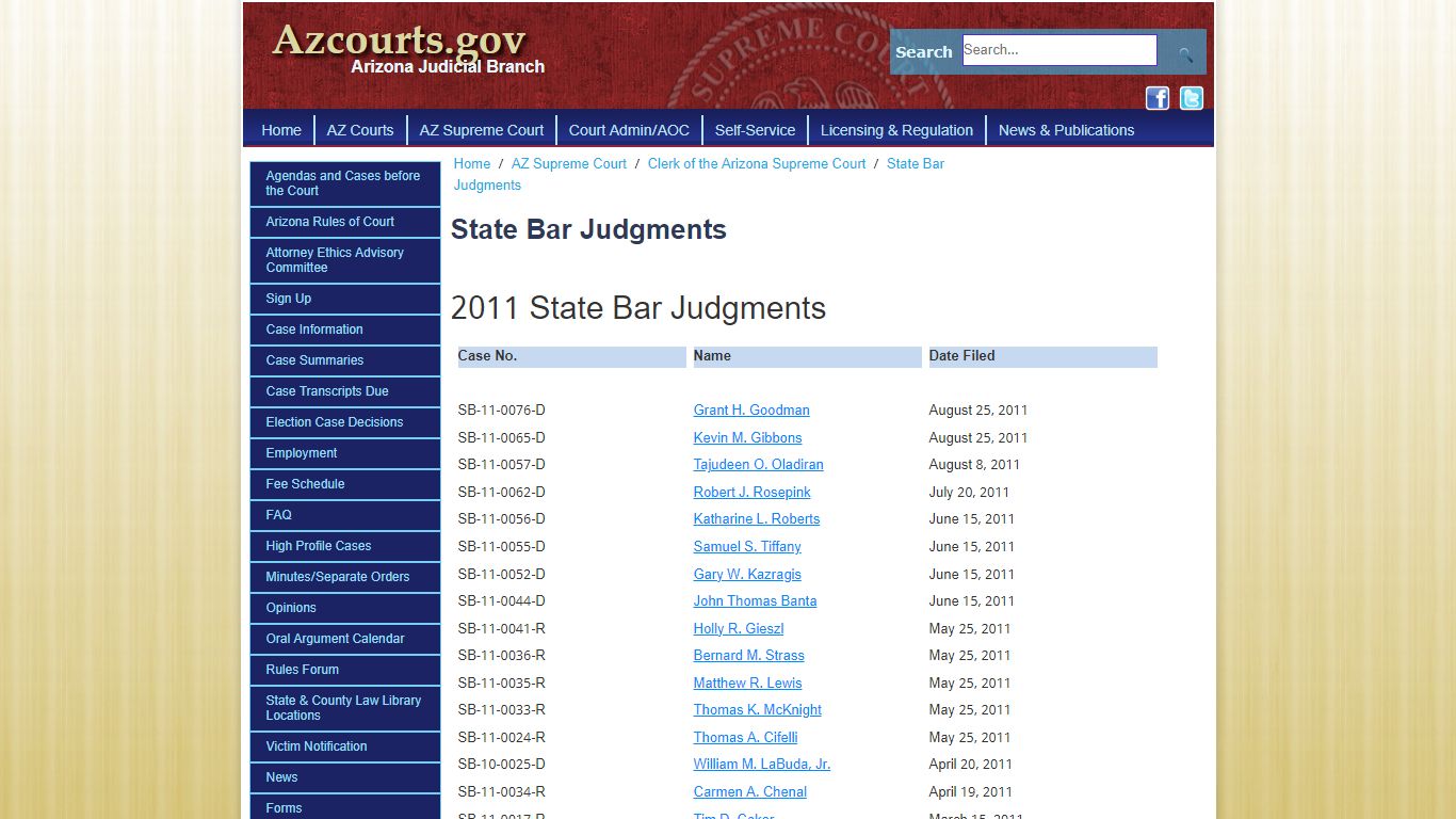 Clerk of the Arizona Supreme Court > State Bar Judgments